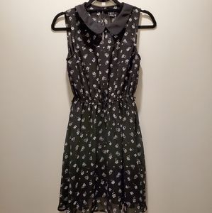 Black & White Floral Collared Sleeveless Dress - S